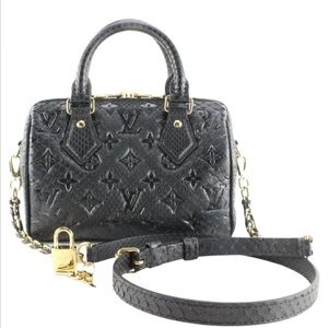 RARE NWT LOUIS VUITTON BLACK EXOTIC PYTHON SPEEDY 20 BANDOLIER WITH GOLD CHAIN
